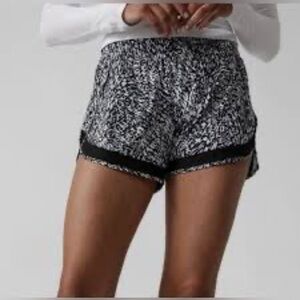Athleta Black and White Athletic Print Mesh Racer Run Shorts